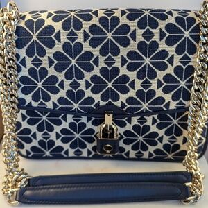 Kate Spade Flower Jacquard Locket Large Flap Shoulder Bag Blue Multi